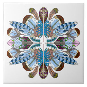 Färgat ludd Mandala, blått/ Kakelplatta