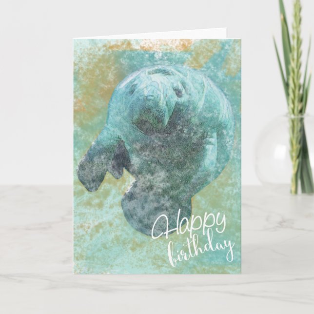 Färgat Manatee Grattis på födelsedagen Card Kort (Framsida)
