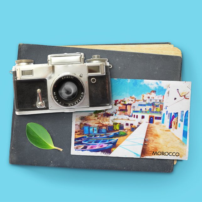 Färgat Marocko Travel Watercolor Vykort (morocco vintage travel postcard)