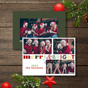 Färgat merry- och Bright Jul-fotokort Inbjudningar