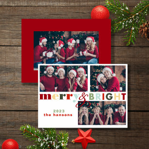 Färgat merry- och Bright Jul-fotokort Inbjudningar