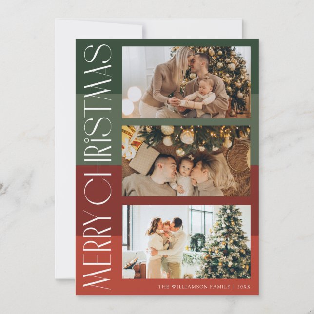 färgat multifotorött god jul-kort julkort (Framsida)