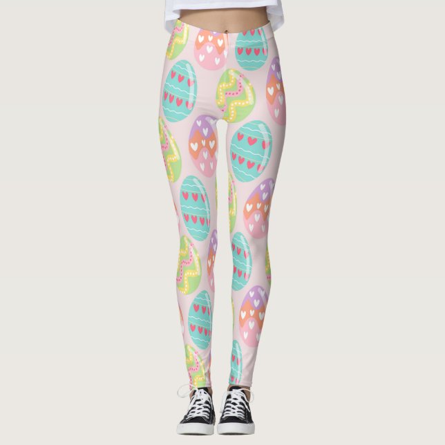 Färgat Pastel Påskägg Mönster Leggings (Framsida)