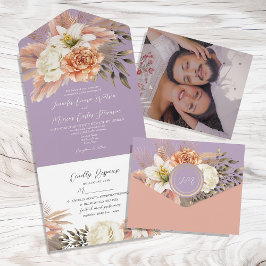 Färgat persika och lila bröllop med blomsterinspir