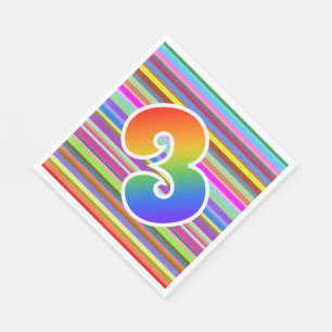 Färgat Rand + Rainbow Mönster ’3’ Händelsenummer Pappersservett