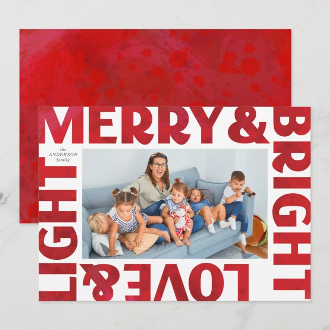 Färgat Red Merry och Bright Kärlek n Light Helgdag Julkort (Fram/baksida)