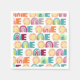 Färgat regnbåge och Sol 1:a födelsedagans vattenfä Pappersservett