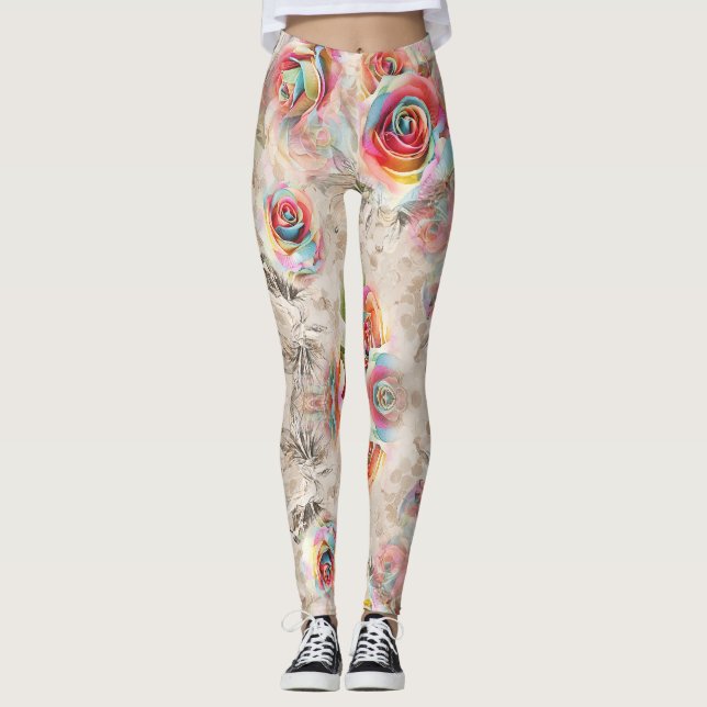 Färgat ro och blommönster leggings (Framsida)