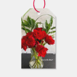 Färgat Röd ros på svartvitt Presentetikett