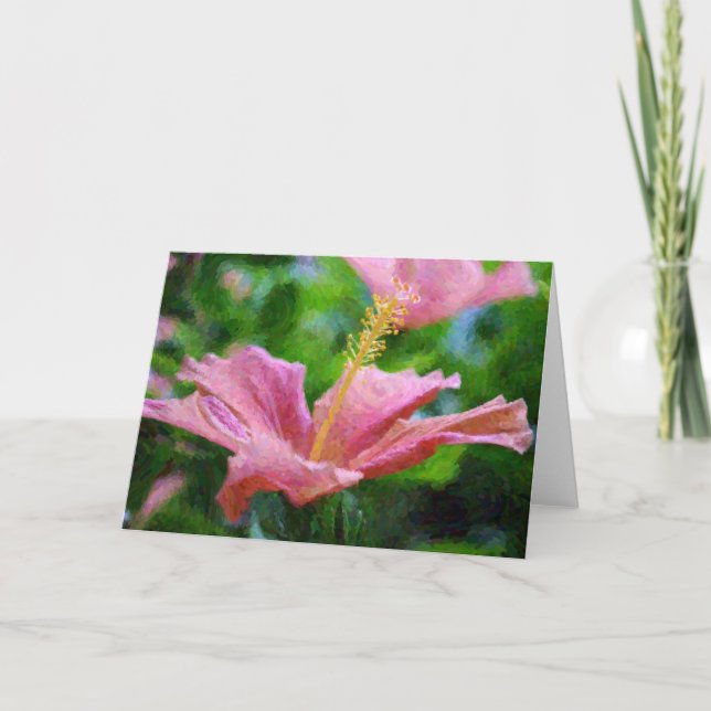 Färgat Rosa Hibiscus Flower Artsy Note Card Kort (Framsida)