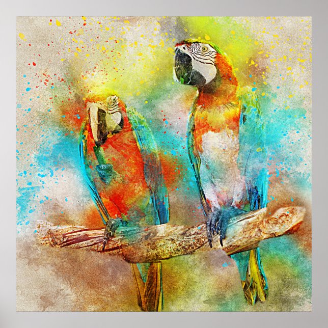 Färgat Scarlet Macaw Watercolor Poster (Framsidan)
