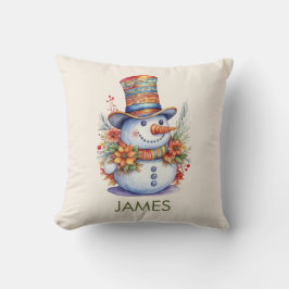 Färgat Snögubbe i vattenfärgen Mönster Hat Festive Kudde