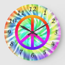 Färgat Spiral Tie Dye Fredstecken Wall Clock Stor Klocka