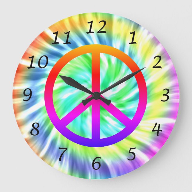 Färgat Spiral Tie Dye Fredstecken Wall Clock Stor Klocka (Framsida)