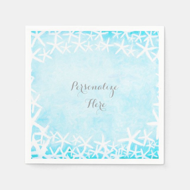 Färgat Starfish Aqua Blue Anpassningsbar Party Pappersservett (Framsidan)