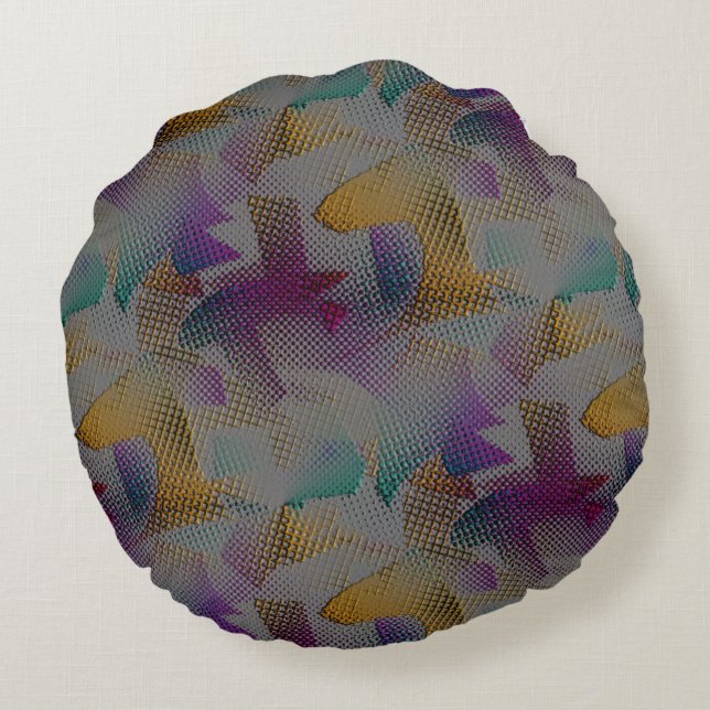 Färgat struktur med små, röta geometriska former rund kudde (Baksidan)