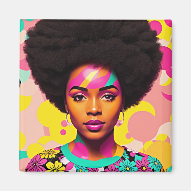 Färgat svart Woman Afro-poppgrafikområde Magnet (Framsidan)