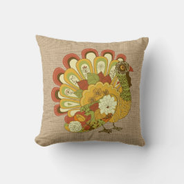 Färgat Turkiet på Faux Burlap Pillow Kudde