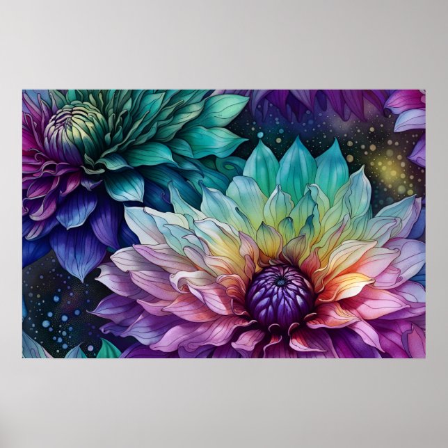 Färgat utrymme Dahlia Flower Poster (Framsidan)