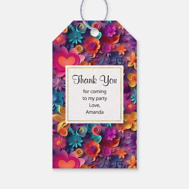 Färgat Vår blommor Mönster Party Tack Presentetikett (Framsidan)