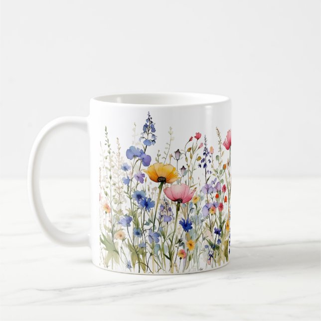 Färgat Vår Flower Watercolor Mönster Kaffemugg (Vänster)