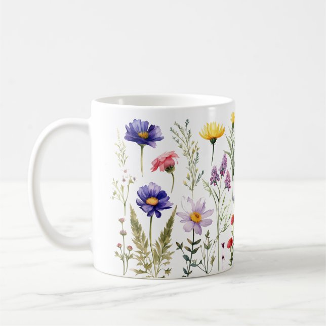 Färgat Vår Flower Watercolor Mönster Kaffemugg (Vänster)