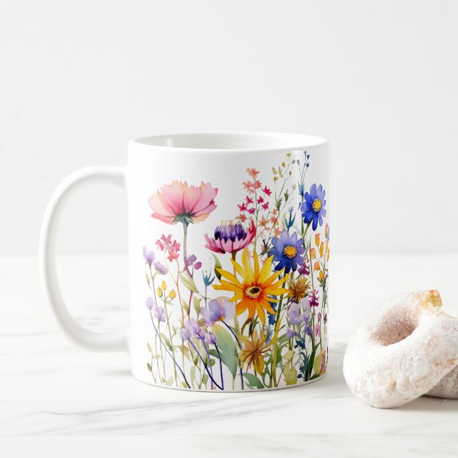 Färgat Vår Flower Watercolor Mönster Kaffemugg (Med munk)