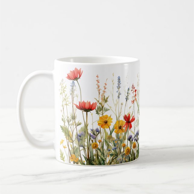 Färgat Vår Flower Watercolor Mönster Kaffemugg (Vänster)