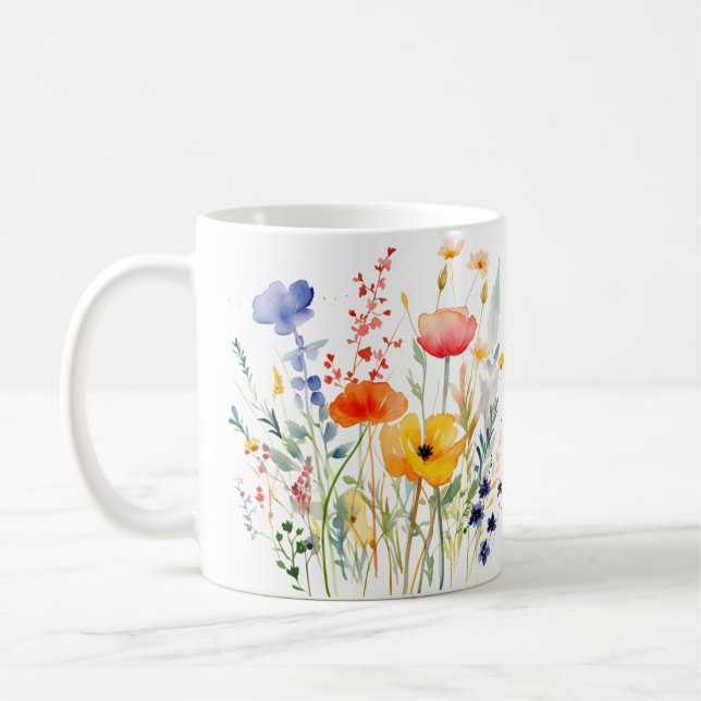 Färgat Vår Flower Watercolor Mönster Kaffemugg (Vänster)