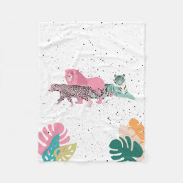 Färgat Vilda djur och tropiskt Löv Fleecefilt