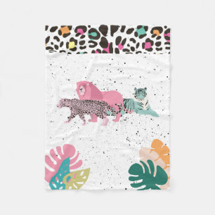 Färgat Vilda djur och tropiskt Löv Fleecefilt