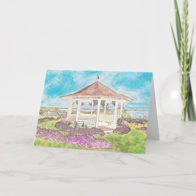Färgat vitt Gazebo i Cape Cod Greeting Card Kort (Framsida)
