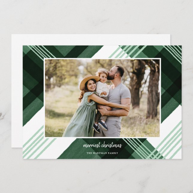 Färgat Watercolor Pput Grönt-julfoto Julkort (Fram/baksida)