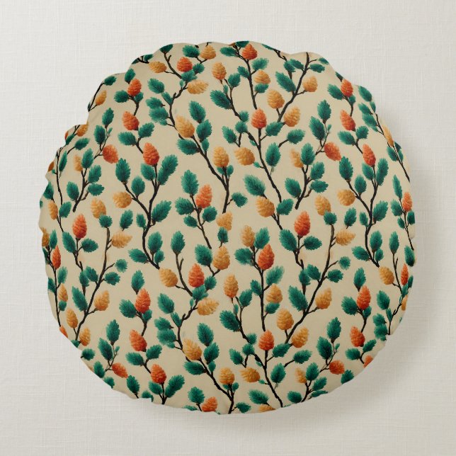 Färgat Winter Pinecone Grenar Rund Kudde (Framsidan)