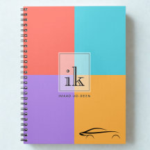 Färgbalksmonogram anteckningsbok med bil linjekons