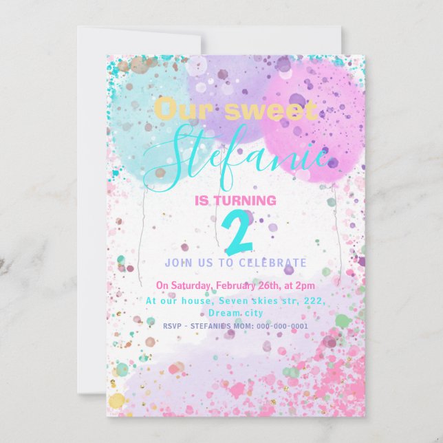 Färgballonger barns födelsedag-partiinbjudan meddelande (Framsida)