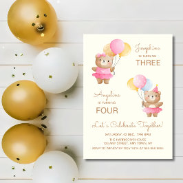 Färgballonger Bear Girls Gemensamma födelsedag Inbjudningar