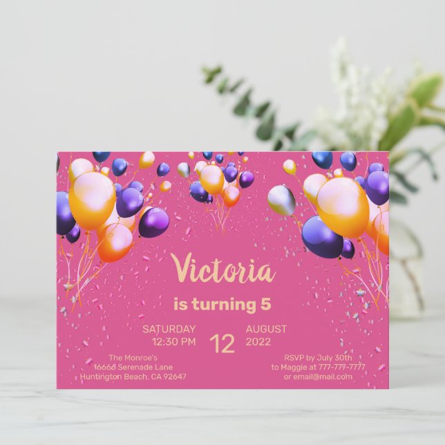 Färgballonger Födelsedagsfest inbjudan (Stående Fram)