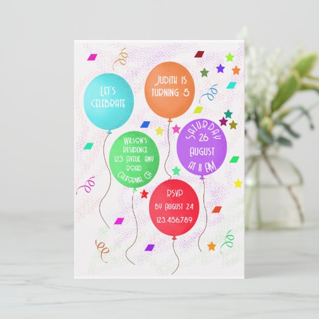 Färgballonger för 5-årsräkning inbjudningar (Stående Fram)