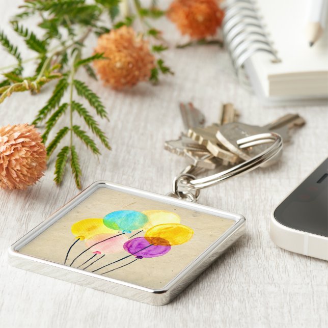 Färgballonger för utspädning av vatten fyrkantig silverfärgad nyckelring (Sidan)