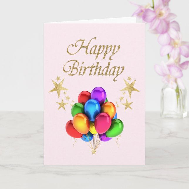 Färgballonger Guld Stars Grattis på födelsedagen Kort (Orkide)