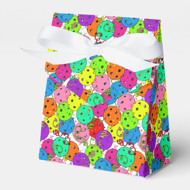 Färgballonger med Pickleball Party Presentaskar (Framsidan Sidan)