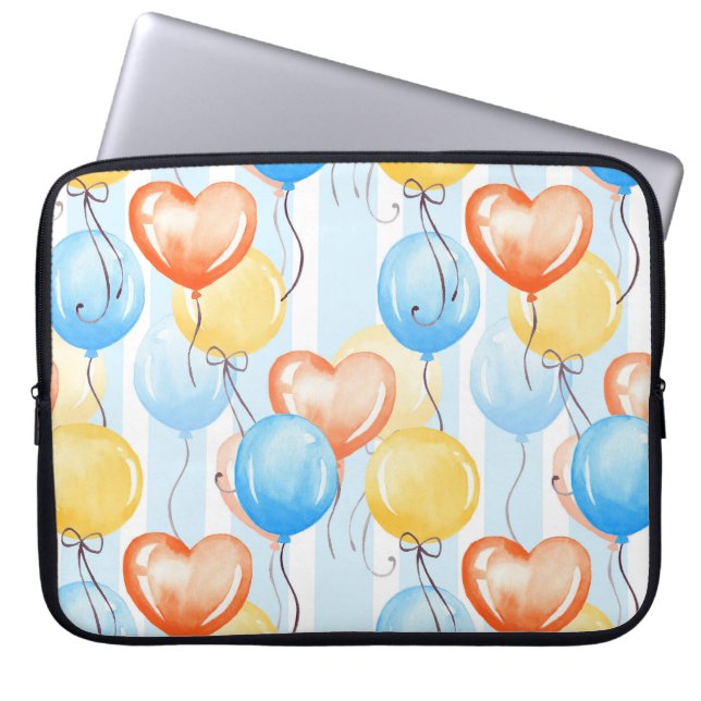 Färgballonger: vattenfärgssömlös mönster. laptop fodral (Framsidan)