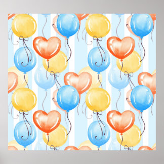Färgballonger: vattenfärgssömlös mönster. poster