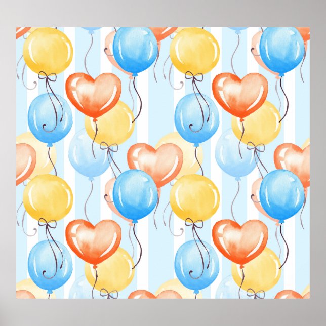 Färgballonger: vattenfärgssömlös mönster. poster (Framsidan)