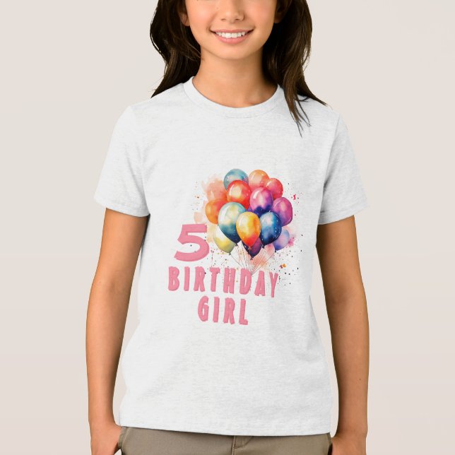 Färgballonger Watercolor Birthday Girl T Shirt (Framsida)
