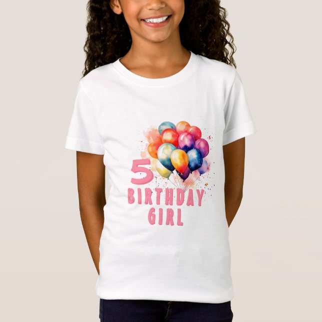 Färgballonger Watercolor Birthday Girl T Shirt (Framsida)