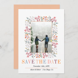 Färgbär och löv gräns persika bröllop spara datumet