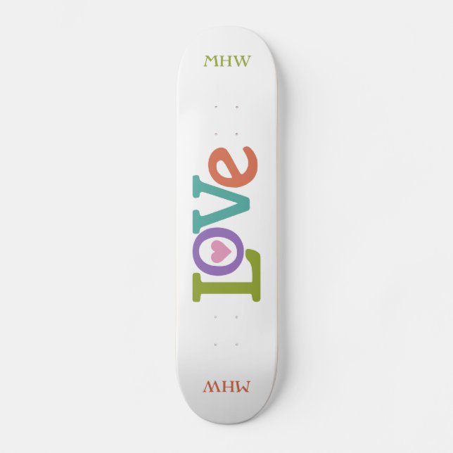 Färgbara anpassningsbar-Kärlek, monogramskateboard Mini Skateboard Bräda 18,7 Cm (Framsida)