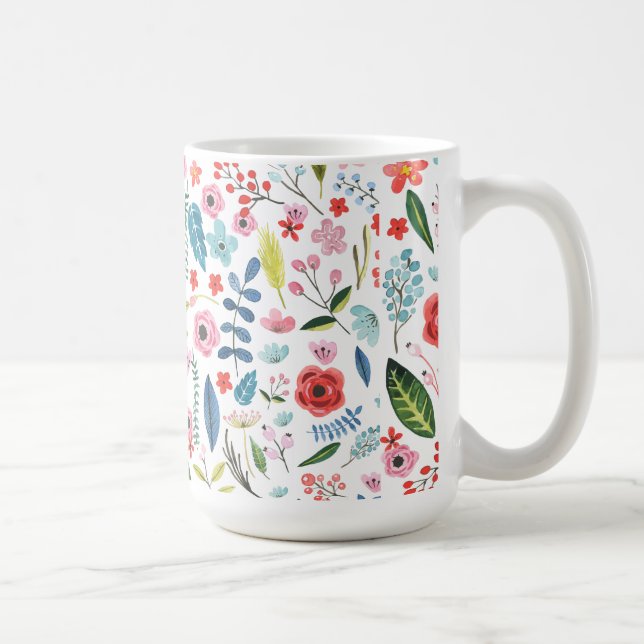 Färgbara botaniska blommor och Blad Mönster Kaffemugg (Höger)